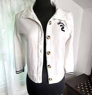 Vintage Y2K Hollister White Fleece Varsity Jacket Large Fits Small Medium 6 8